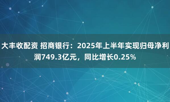 大丰收配资 招商银行：2025年上半年实现归母净利润749.3亿元，同比增长0.25%